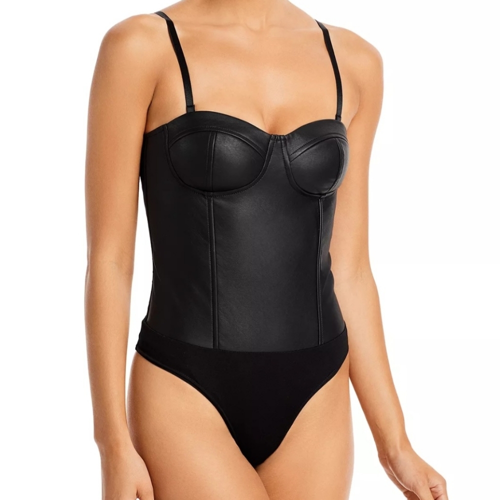 Faux Leather Bustier Bodysuit